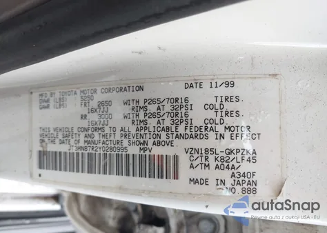 2000 Toyota 4Runner Limited from USA, damaged, VIN JT3HN87R2Y0280995